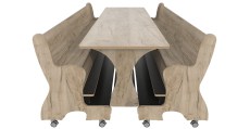 Hoogzit tafel L220 x B64 cm Grey craft oak en 2 banken Tangara Groothandel voor de Kinderopvang Kinderdagverblijfinrichting